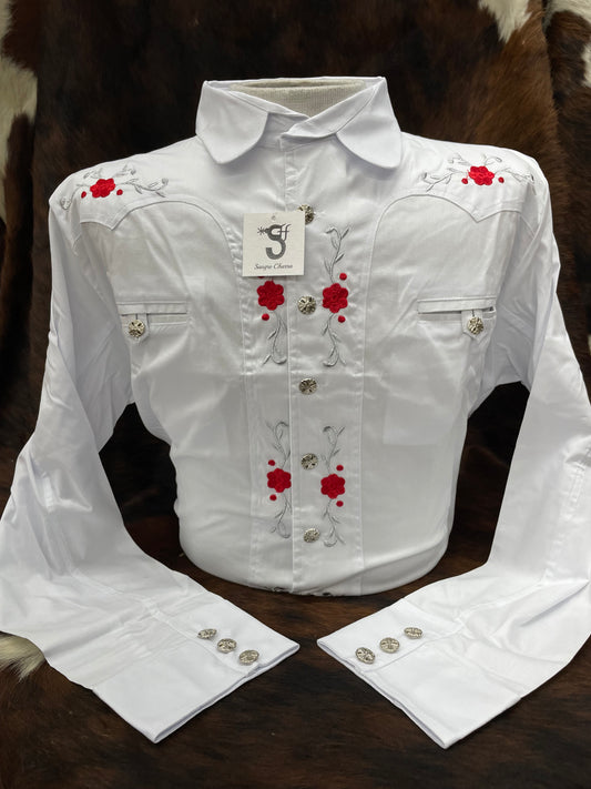 CAMISA CHARRA BLANCO CON ROJO