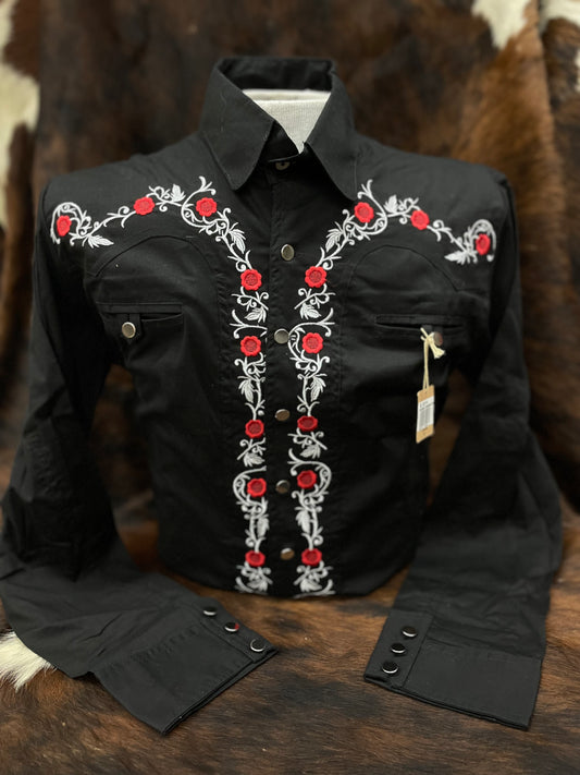 CAMISA CHARRA NEGRO/ROJO