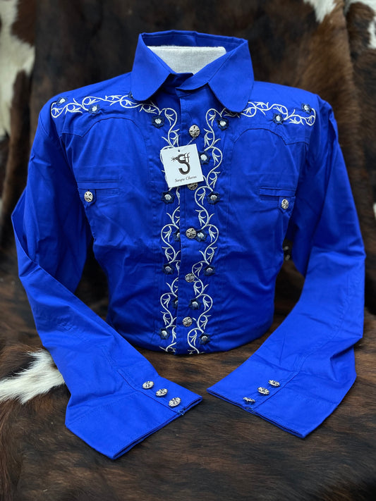 Camisa Charra bordada color azul royal