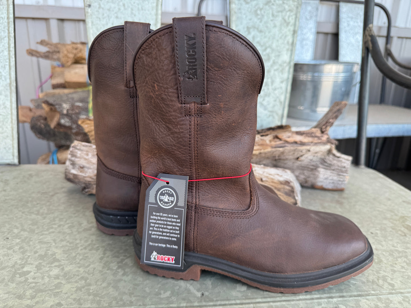 Rocky Men's Worksmart Non Waterproof 10 in. Wellington Work Boots - Soft Toe - Dark Brown