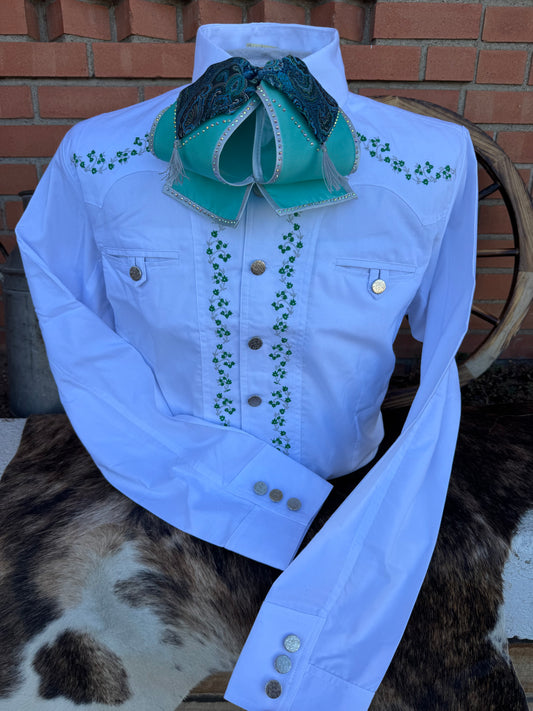 Camisa Charra Blanca Flor verde